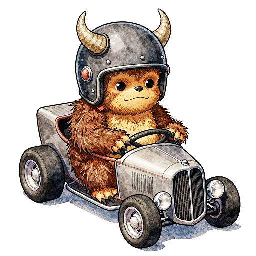 Funny Sasquatch Hotrod Comic Illustration