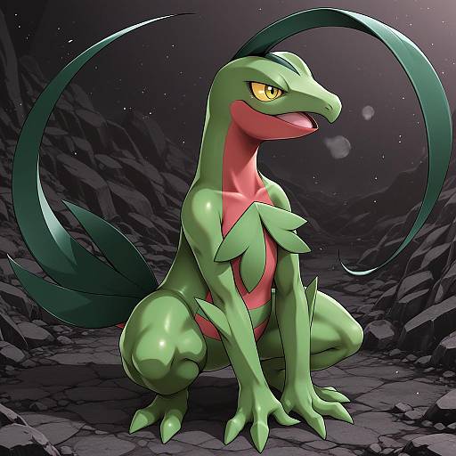 Illustration of Grovyle, pokemon in the style of Haruhisky