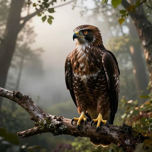 Majestic Hawkmoon Over Misty Forest