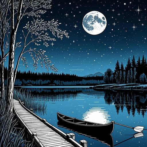 Moonlit Lake Coloring Page Design