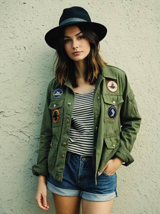 Woman in Olive Utility Jacket and Black Hat
