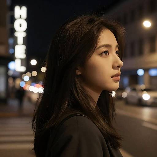Nighttime Urban Portrait of Young Woman