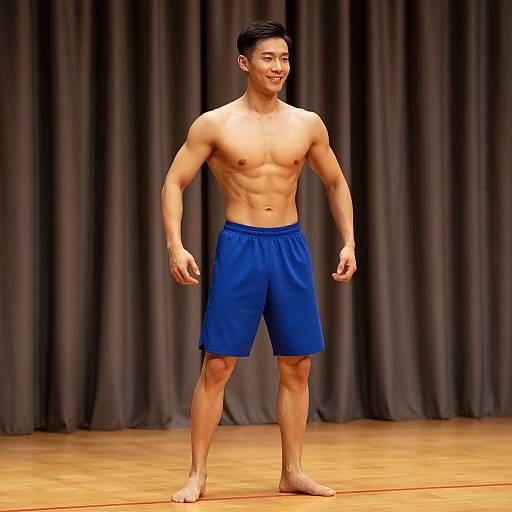 Man in Blue Shorts on Stage