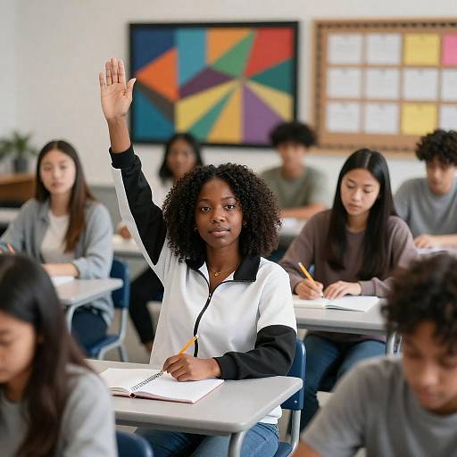 Diverse Classroom Student Raising Hand