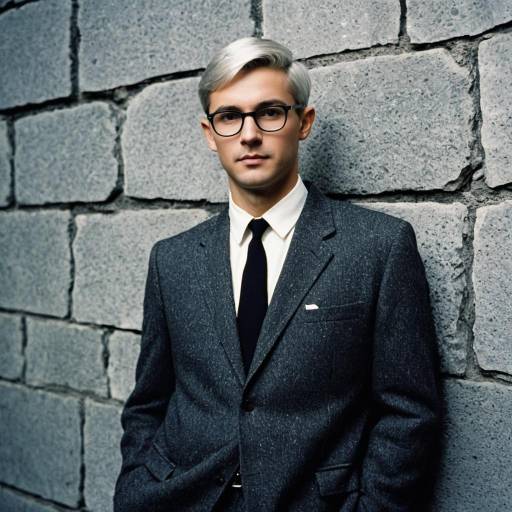 Bespectacled Man in Formal Suit Against Stone Wall