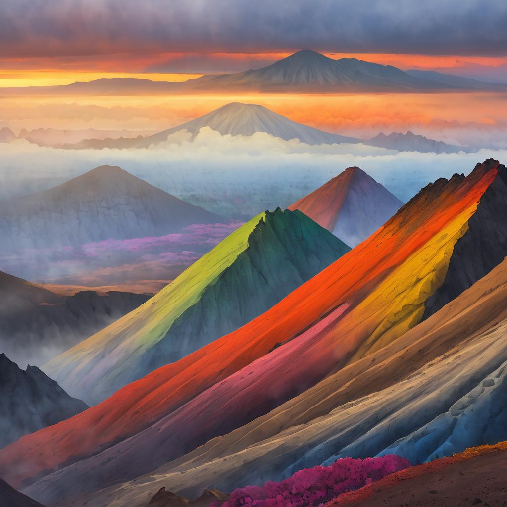 Vibrant Volcanic Summit Landscape Art