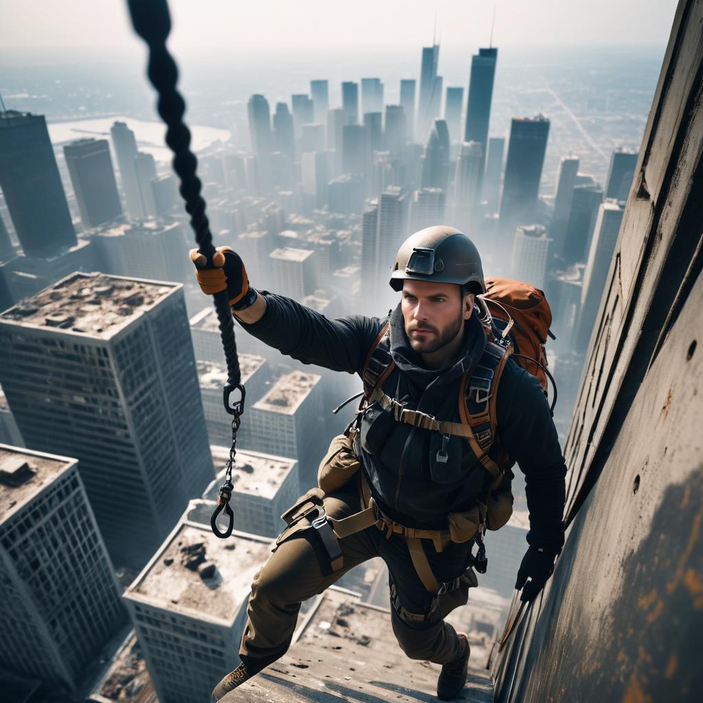 Urban Explorer Scaling Abandoned Skyscraper