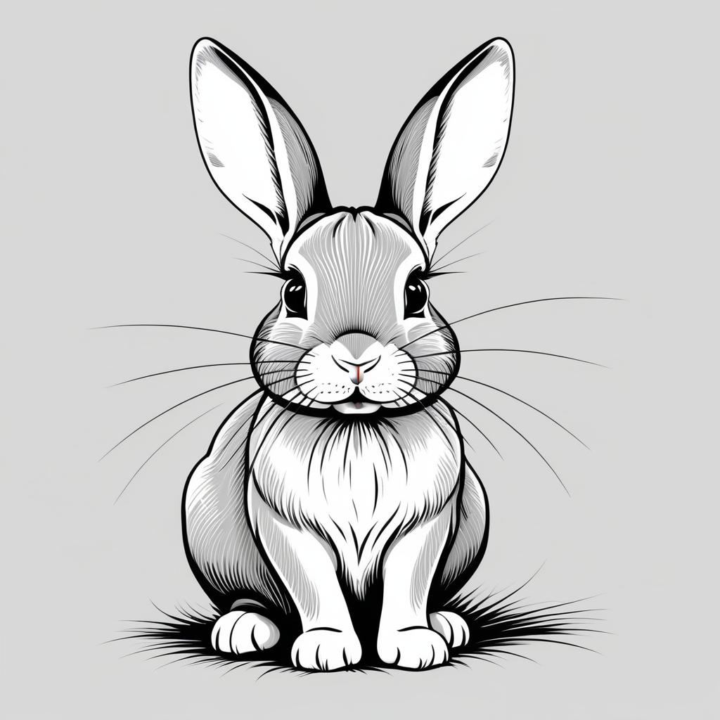 Curious Gray Rabbit Line Art Exploration