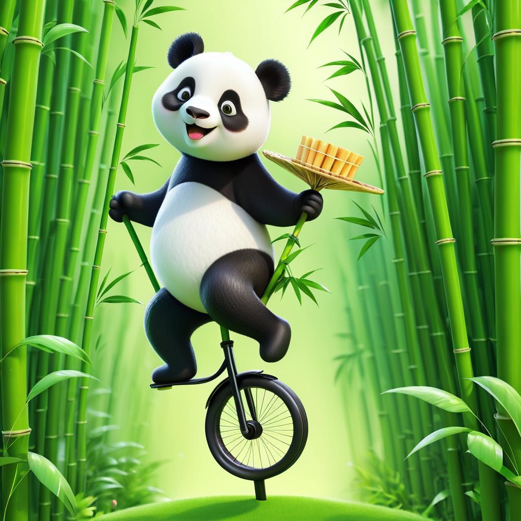 Panda Unicyclist in a Bamboo Paradise