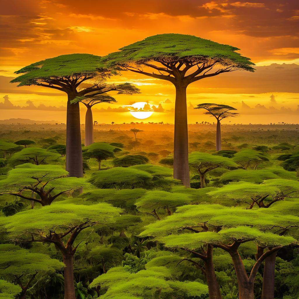 Vibrant Baobab Trees at Sunset