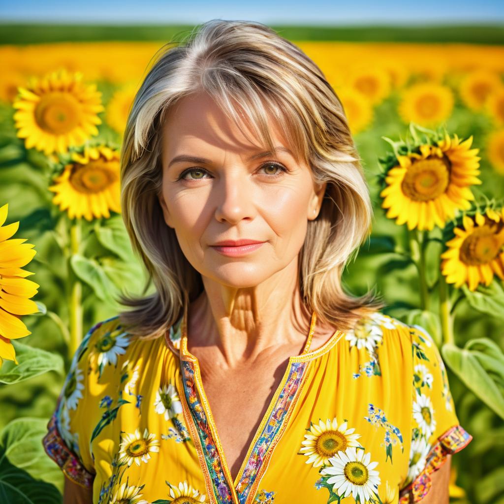 Vibrant Middle-Aged Woman in Sunflower Field