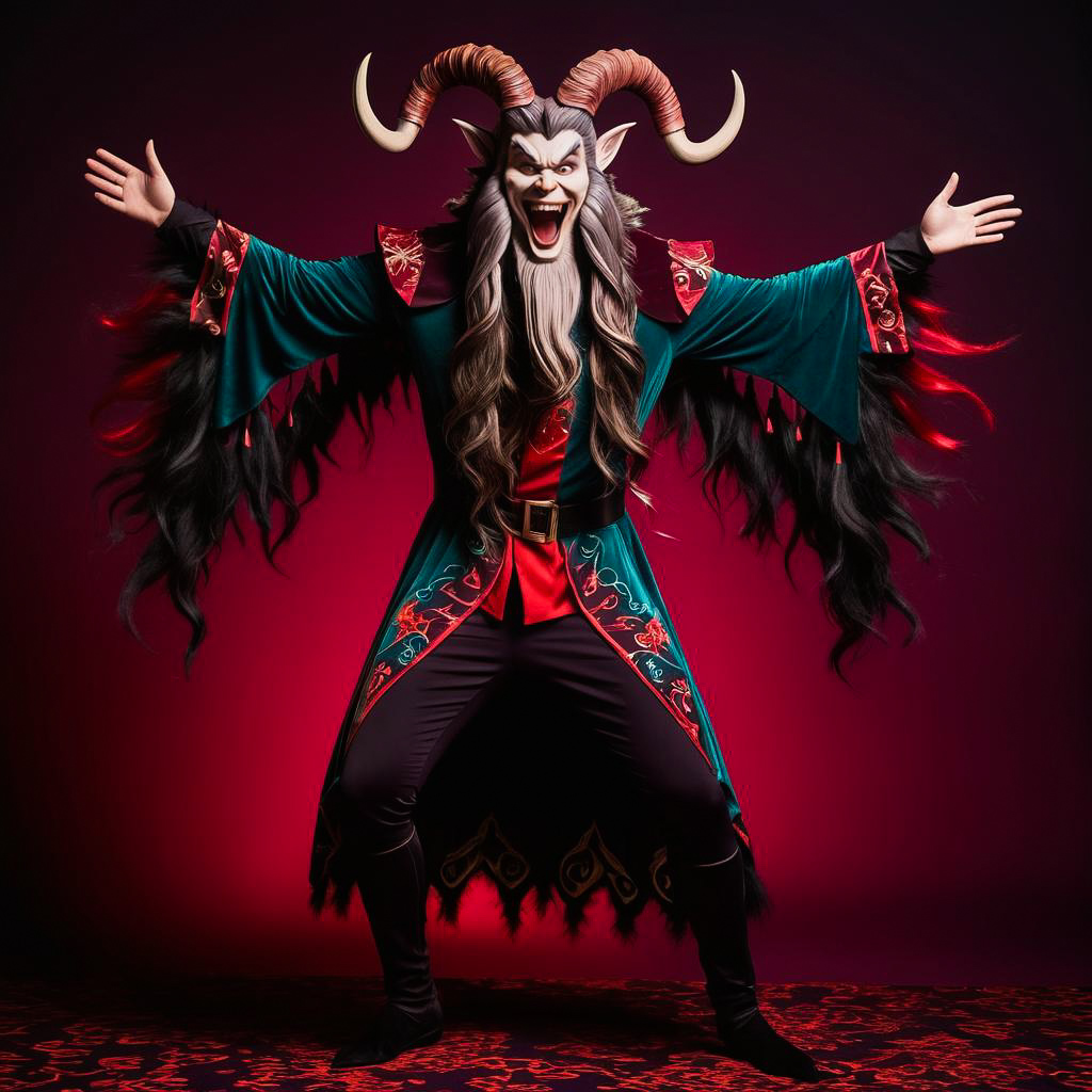 Lively Teen in Festive Krampus Costume