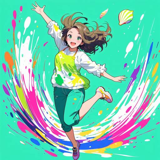 Cheerful Artist in Dynamic Leap Cheerful Artist in Dynamic Leap