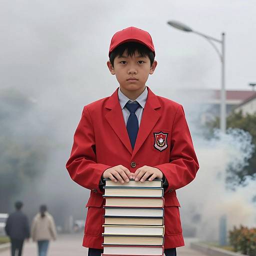 Young Boy in Blazer with Books