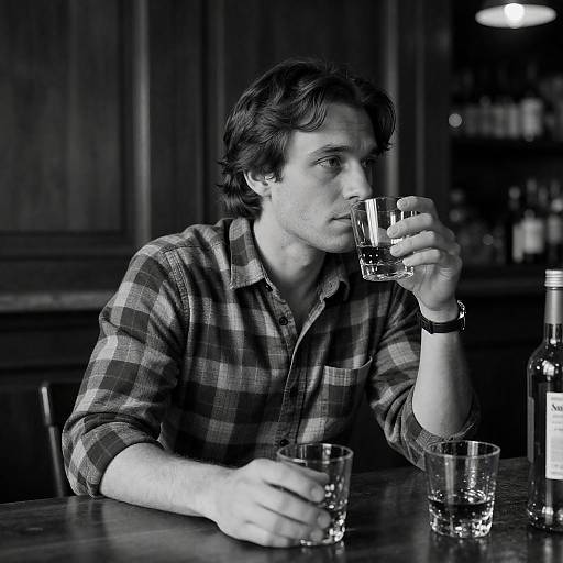 Moody Black-and-White Whiskey Bar Portrait