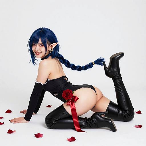 Asymmetrical Bob Siren with Crimson Rose