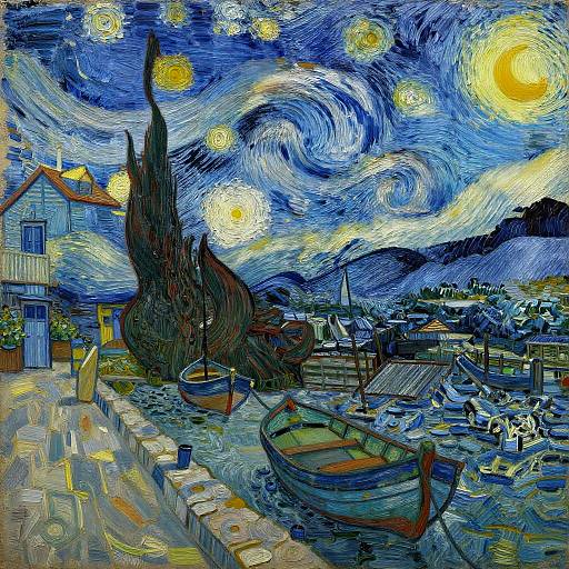Van Gogh Style Seaside Harbor