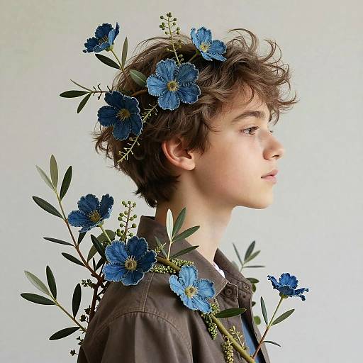 Botanical Boy with Flowing Floral Hair