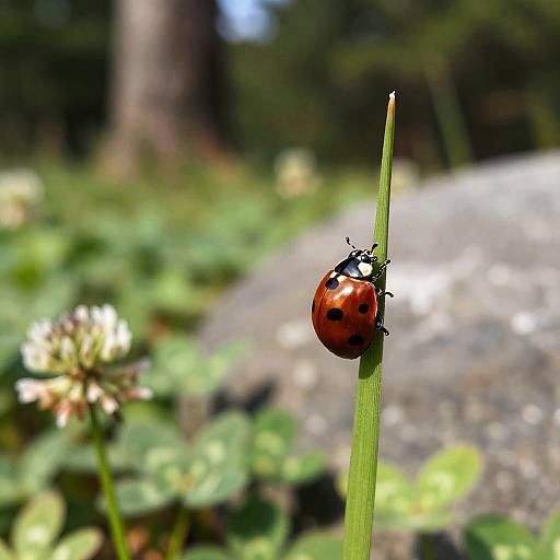 Ladybug Clinging to Grass Blade