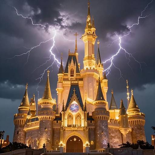 Majestic Golden Castle in Storm