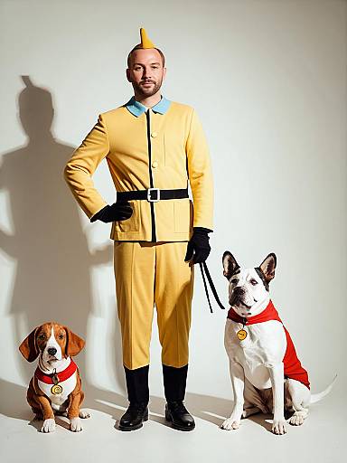 Man in Tintin Costume with Two Dogs