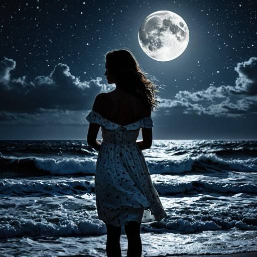 Silhouette of Woman on Beach Under Heart-Shaped Moon Silhouette of Woman on Beach Under Heart-Shaped Moon