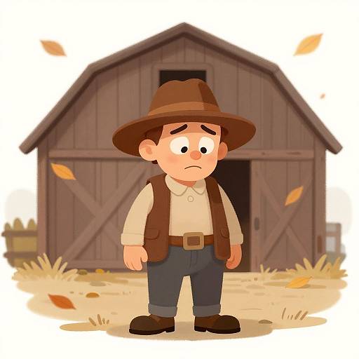 Sad Farmer Cartoon in Autumn