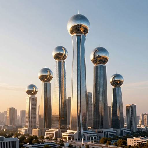 Futuristic Cityscape with Mirrored Domes