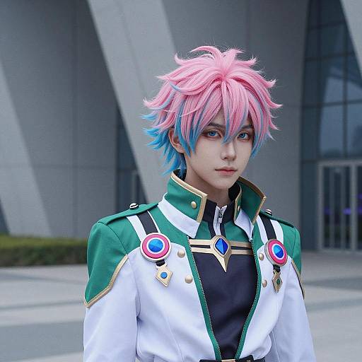 Androgynous Cosplayer in Pink and Blue Hair