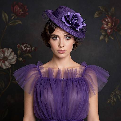 Elegant Woman in Purple Tulle Dress