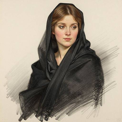 Serene Woman in Flowing Black Shawl