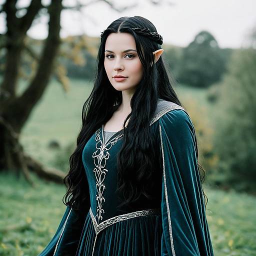 Woman in Arwen-Inspired Fantasy Costume