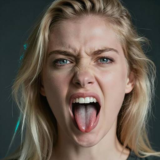 Angry Blonde Woman in Blue-Green Light