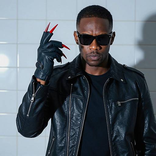 Intense Man in Black Against White