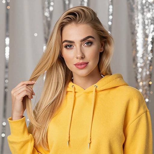 Portrait of Blonde Woman in Yellow Hoodie