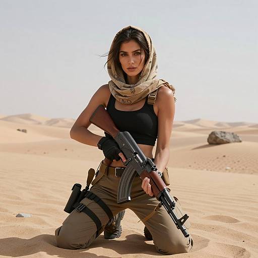 Stylized Desert Warrior Portrait with AK-47