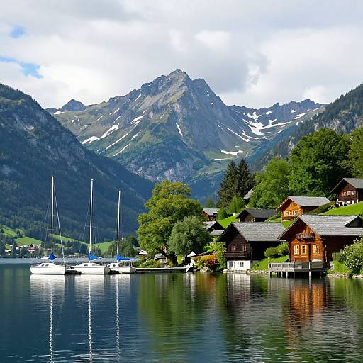 Serene Alpine Lake with Sailboats