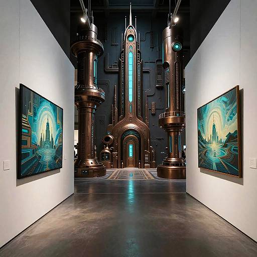 Cyberpunk Dystopian Art Gallery Interior