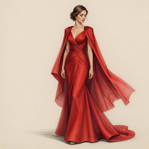 Elegant Woman in Scarlet Evening Gown