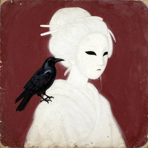 Vintage Geisha with Raven Silhouette