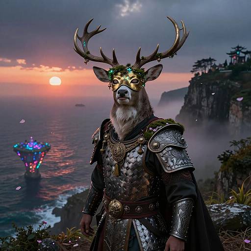 Opal Stag with Brass Antler Mask