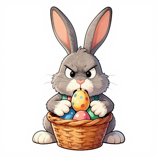 Angry Easter Bunny Holding Basket with Eggs