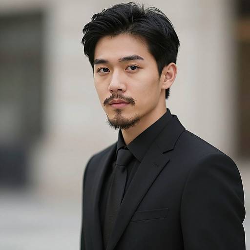 Realistic Portrait of Formal Black-Dressed Man