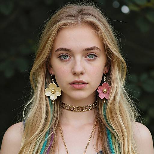 Realistic Blonde Girl Portrait with Jewelry
