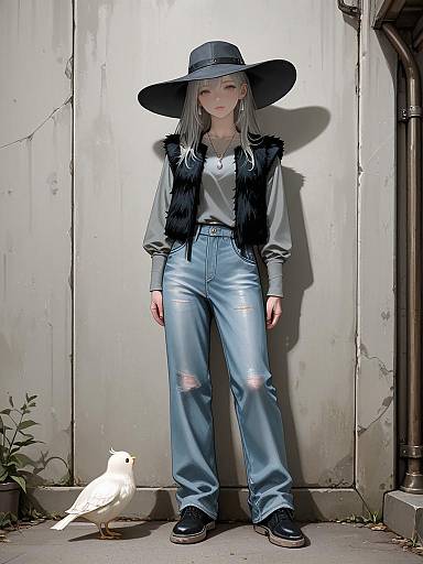 Chic Woman in White Faux Fur Vest