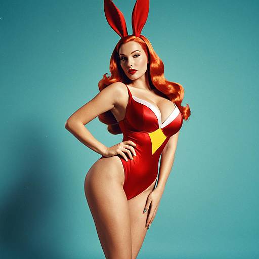 Woman in Jessica Rabbit Inspired Swimsuit with Bunny Ears