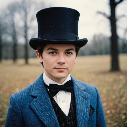 Young man in vintage top hat and blue jacket