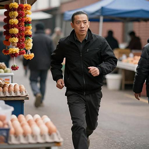Man Running in Street Market