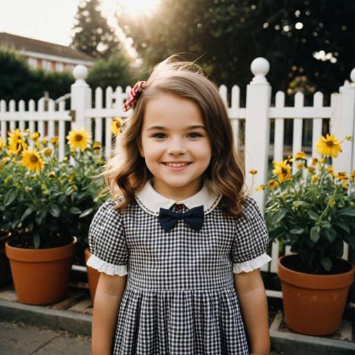 Smiling Toddler Girl in Gingham Dress Outdoors