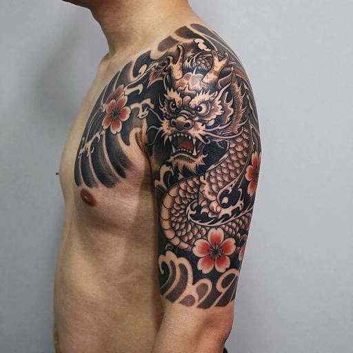 Dynamic Chinese Dragon Tattoo Stencil